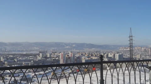 Man with tablet computer on the background of the urban landscape in winter Stock Footage 61179502