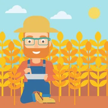 Man with tablet computer on field Stock-Illustration