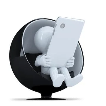 Man with tablet computersitting in a modern round chair Stock Illustration