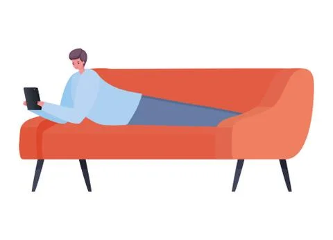 Man with tablet on couch working vector design Stock Illustration