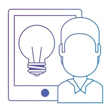 Man with tablet electronic and bulb Illustrazione stock