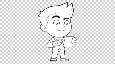 Man with Tablet hand drawn illustration animation sketch with transparent Stock Footage 43756656