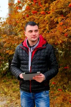 The man with the tablet Stock Photos