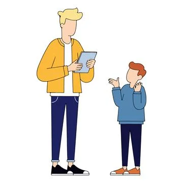 Man with Tablet Talking to a Boy Stock Illustration