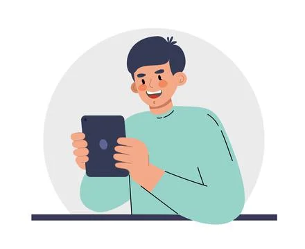 A man with a tablet. Vector illustration flat Stock Illustration