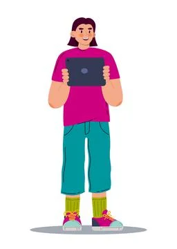 A man with a tablet. Vector illustration flat Stock Illustration