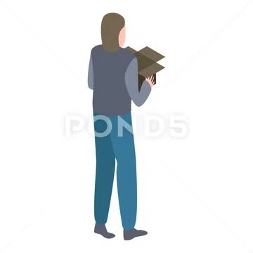 Man Take Box From Office Icon, Isometric Style