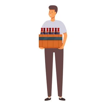Man take box of wine bottles icon cartoon vector. Ready for holiday 스톡 일러스트