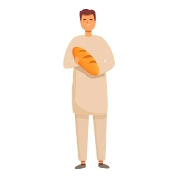 Man take hot bread icon cartoon vector. Bread production factory Stock Illustration