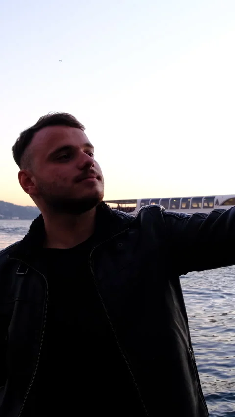 Man Take a Selfie in Bosphorus Stock Footage 296602183