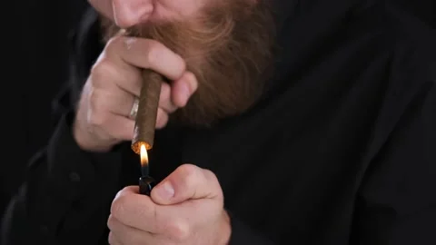 Man takes cigarette and light it up, cigarette smoke, tobacco,caucasian Stock Footage 130227488