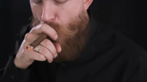 Man takes cigarette and light it up, cigarette smoke, tobacco,caucasian Stock Footage 130227534