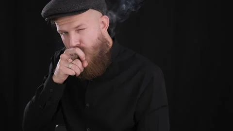 Man takes cigarette and light it up, cigarette smoke, tobacco,caucasian Stock Footage 130227559