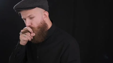 Man takes cigarette and light it up, cigarette smoke, tobacco,caucasian Stock Footage 130227692