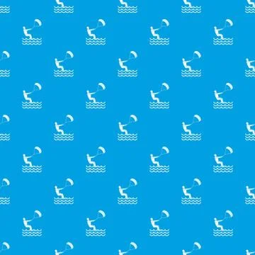 Man takes part at kitesurfing pattern seamless blue Stock Illustration