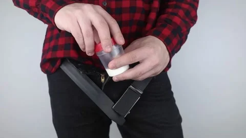 Man takes semen analysis. Spermogram. Concept. Male with his pants unbuttoned sy Video stock 190370974