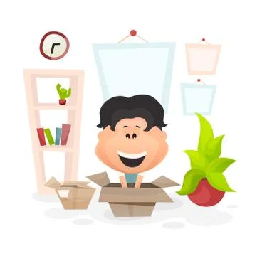 A man takes things out of the box Stock Illustration