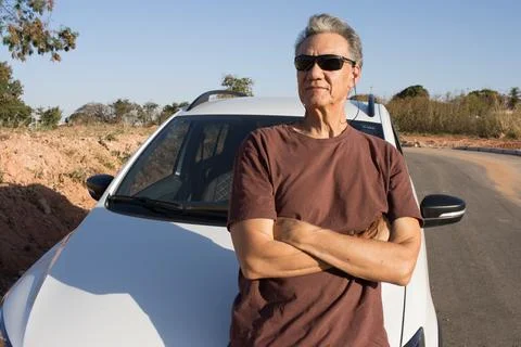 Man taking a break from driving Stock Photos