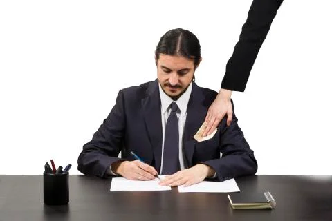 Man taking a bribe to process paperwork Stock Photos