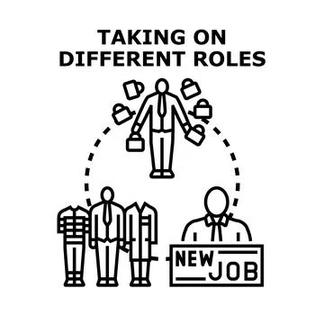 Man taking on different roles and career opportunities Stock Illustration