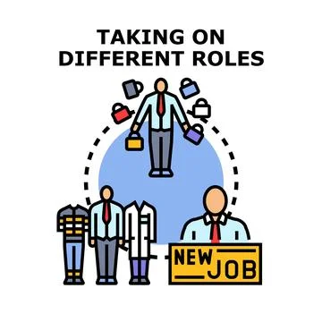 Man taking on different roles and career opportunities Stock Illustration