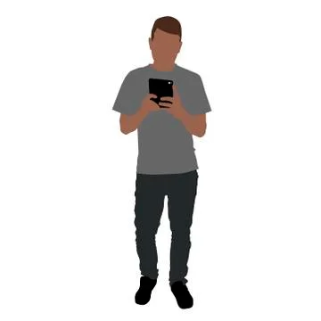 Man taking full length selfie in the mirror. Isolated flat vector illustratio Stock Illustration