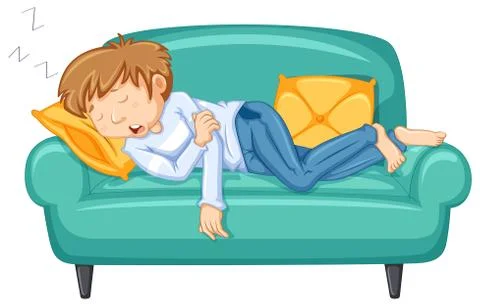 Man taking nap on big sofa Stock Illustration
