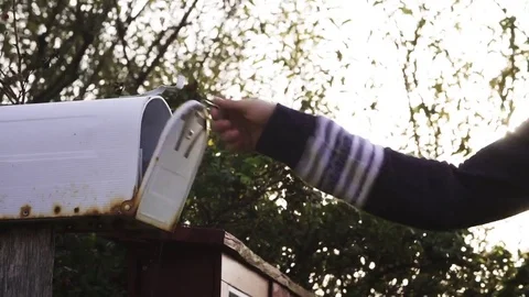 Man taking newspaper from letter box Stock Footage 71566136