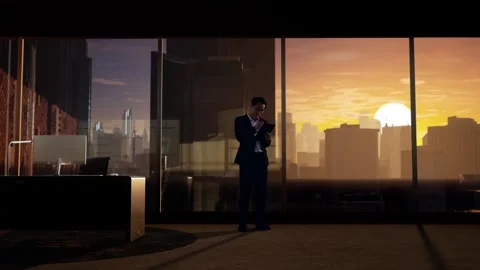Man Taking Note On A Tablet With Skyscrapers Stock Footage 269713797