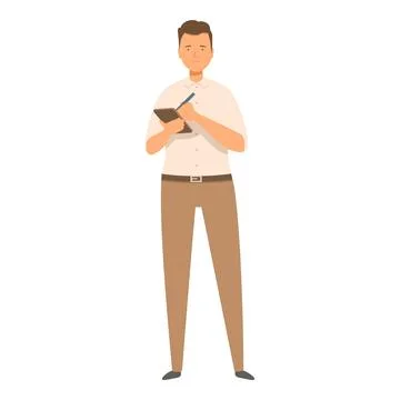 Man taking notes standing up wearing beige pants Stock Illustration