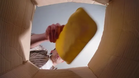 Man taking out plastic trash for recycling, bottom view Stock Footage 150254693