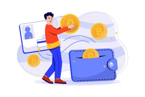 Man taking payout of cryptocurrency Stock Illustration