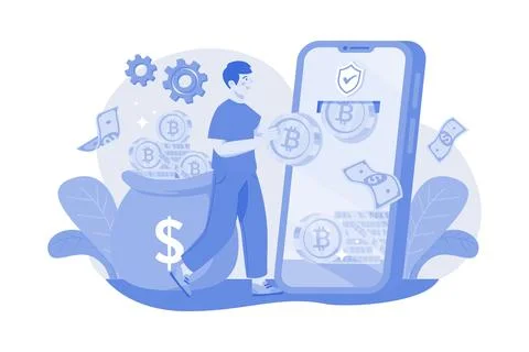 Man Taking Payout Of Cryptocurrency Stock Illustration
