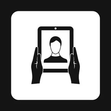 Man taking photo using tablet icon, simple style Illustrazione stock