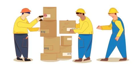 Man taking a picture of a barcode on the packaging shelves with a scanner Stock Illustration