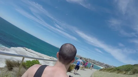 Man taking a selfie in Manly Beach, Sydney, Australia Stock Footage 71294914