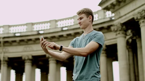 Man taking selfie on a phone Stock Footage 68800307