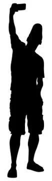 Man taking selfie picture vector silhouette illustration isolated Иллюстрация