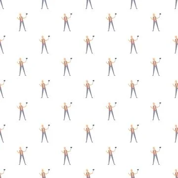 Man taking selfie with stick repeating pattern Illustrazione stock