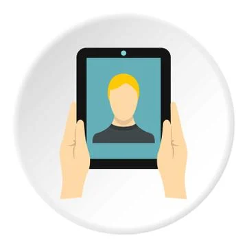 Man taking selfie using tablet icon, flat style Stock Illustration