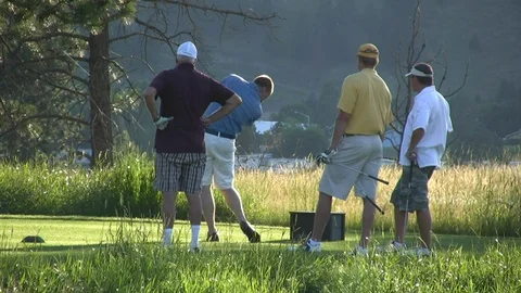Man Taking Shot from Golf Tee Stock Footage 107447292