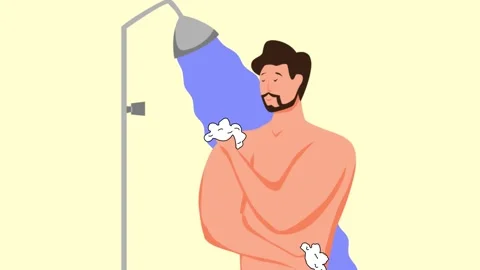 Man taking shower bath in bathroom. 4K Stock Footage 246580507