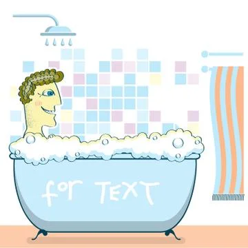 Man taking a shower in a bathroom.vector illustration Stock Illustration