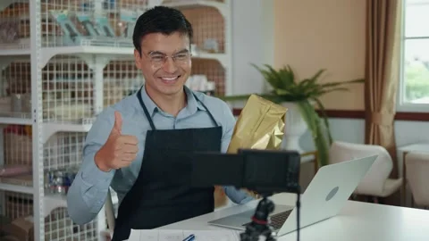 Man taking video working from home small business owner  Stock Footage 160482192