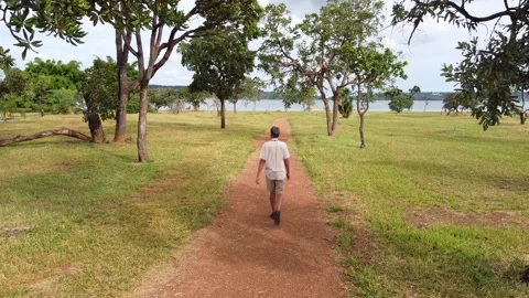 Man taking a walk at Parque das Garcas Stock Footage 169259625