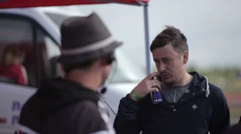 Man talk about something with the racing judges Stock Footage 68087295