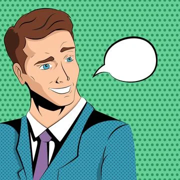 Man talk concept background pop art style vector. Comic face Stock Illustration