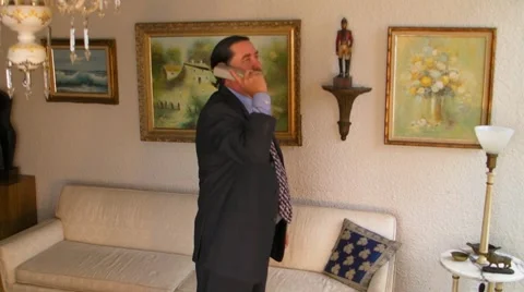 Man talking on 1980s celular phone v4 Stock Footage 6532029