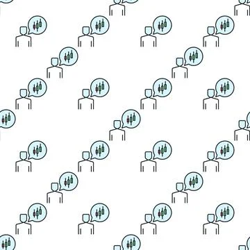 Man talking about trading vector colored seamless pattern Illustrazione stock