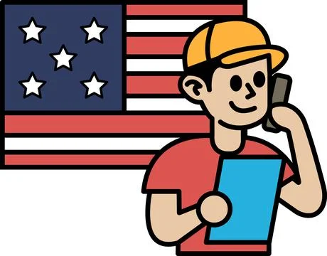 A man is talking on a cell phone while holding a piece of paper Stock Illustration